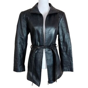Worthington Vintage Black Leather Jacket Womens Small Tie Waist Grunge 90s Cyber